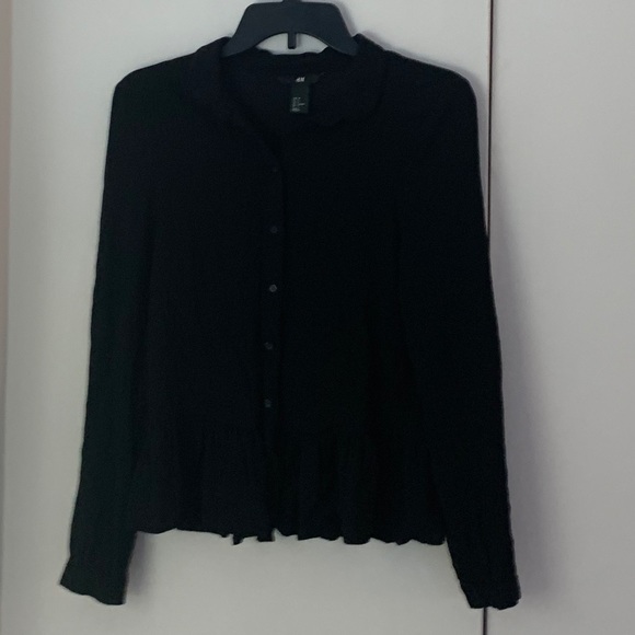 H&M Black Long Sleeve Peplum Button Up Blouse - Picture 7 of 11